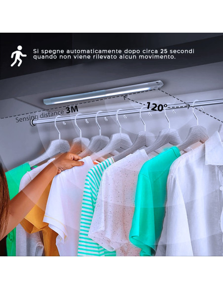 Strip 38 LED lumière froide armoire 48 cm avec détecteurmouvement rechargeable