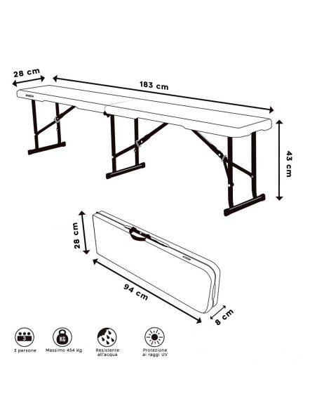 Set de table 2 bancs pliants en plastique blanc pour jardin, camping, bar