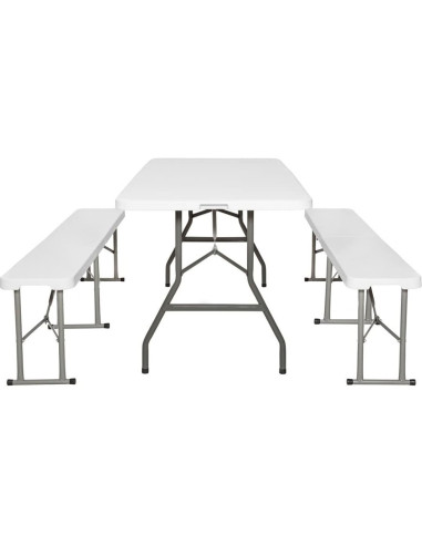 Set de table 2 bancs pliants en plastique blanc...