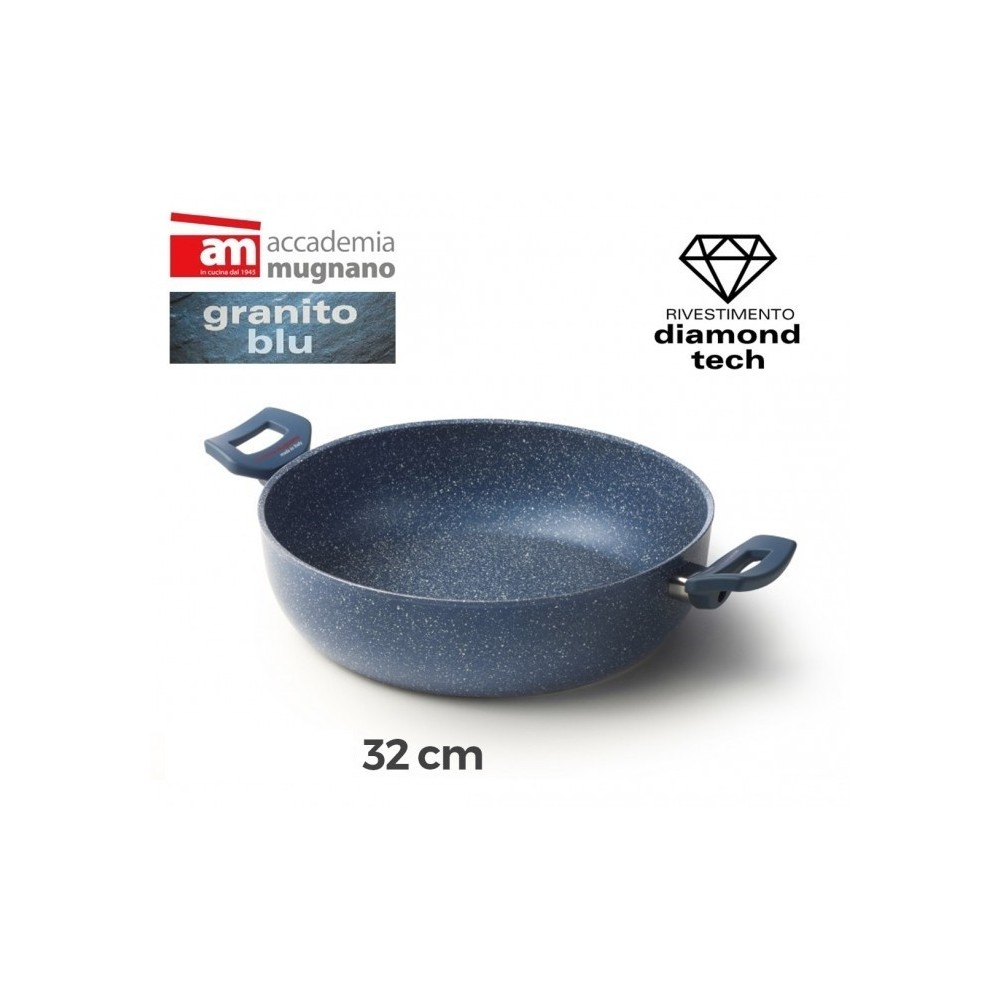 Poêle / Sauteuse 2 manches diam 32cm effet pierre antiadherente - REVÊTEMENT DIAMOND TECH - ACCADEMIA MUGNANO GRANITO BLU 