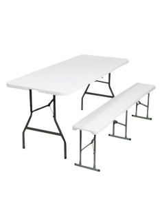 Ensemble table et banc pliants en plastique blanc pour...