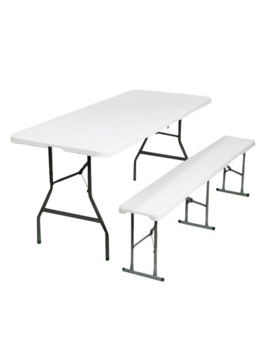 Ensemble table et banc pliants en plastique blanc pour jardin, camping, bar