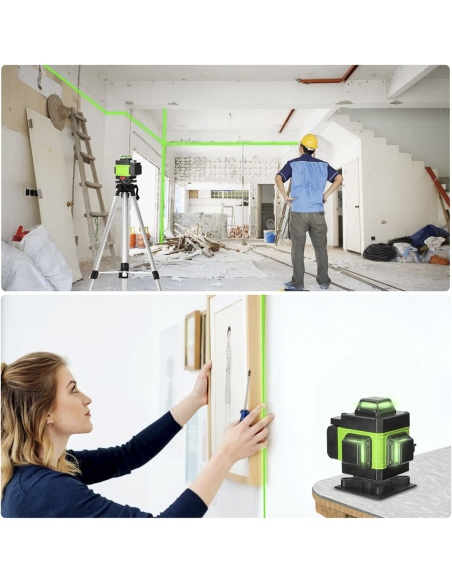 Niveau Laser Vert Croix 16 Lignes Auto-Nivellement 360° Horizontal Vertical
