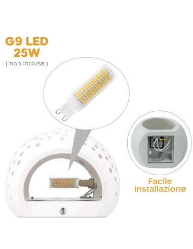 Applique en plâtre G9 Plafonnier perforé double...