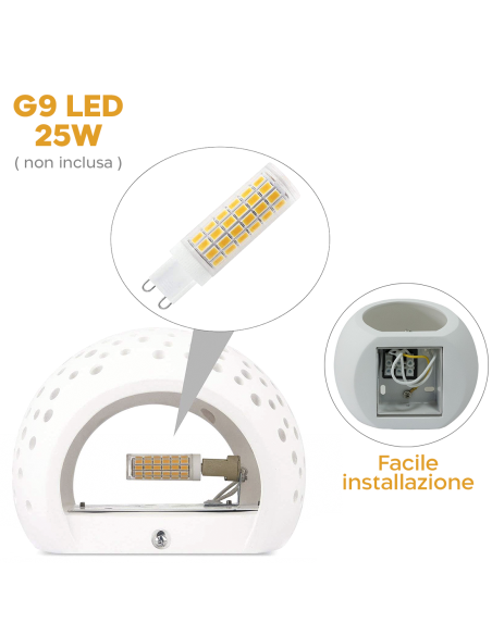 Applique en plâtre G9 Plafonnier perforé double émission lumineuse