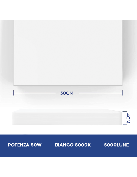 Plafonnier LED 50W Lumière Blanche 6000K Lampe Carrée Intérieure Mince