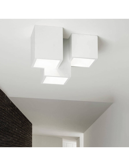 Applique murale en plâtre Pintable avec 3 plafonniers carrés GU10 Attack