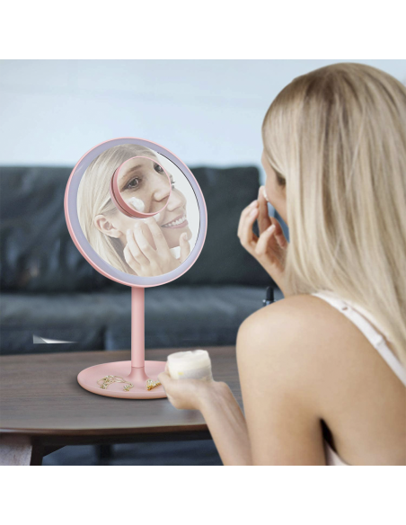 Miroir cosmétique de table à LED Lampe de maquillage ventilée rechargeable USB