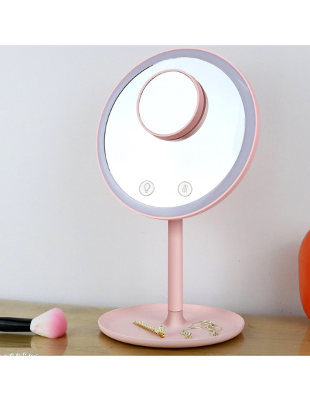 Miroir cosmétique de table à LED Lampe de maquillage ventilée rechargeable USB