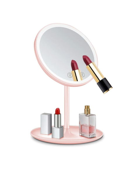 Miroir cosmétique de table à LED Lampe de maquillage ventilée rechargeable USB