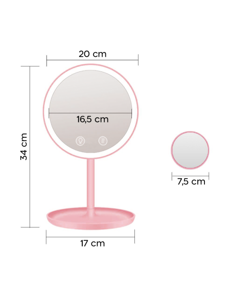 Miroir cosmétique de table à LED Lampe de maquillage ventilée rechargeable USB