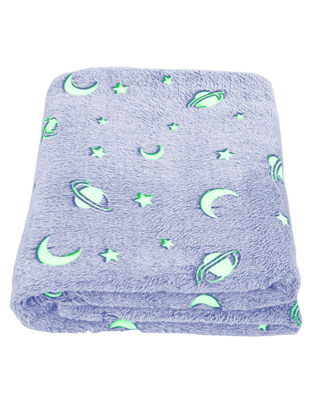 Couverture magique enfant Couverture lavande avec planètes fluo 100x180