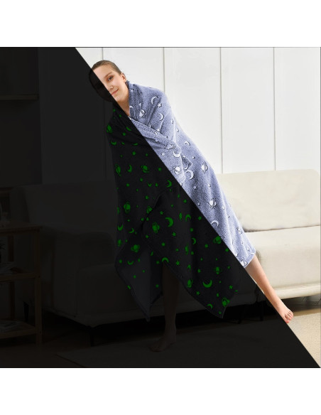 Couverture magique enfant Couverture lavande avec planètes fluo 100x180