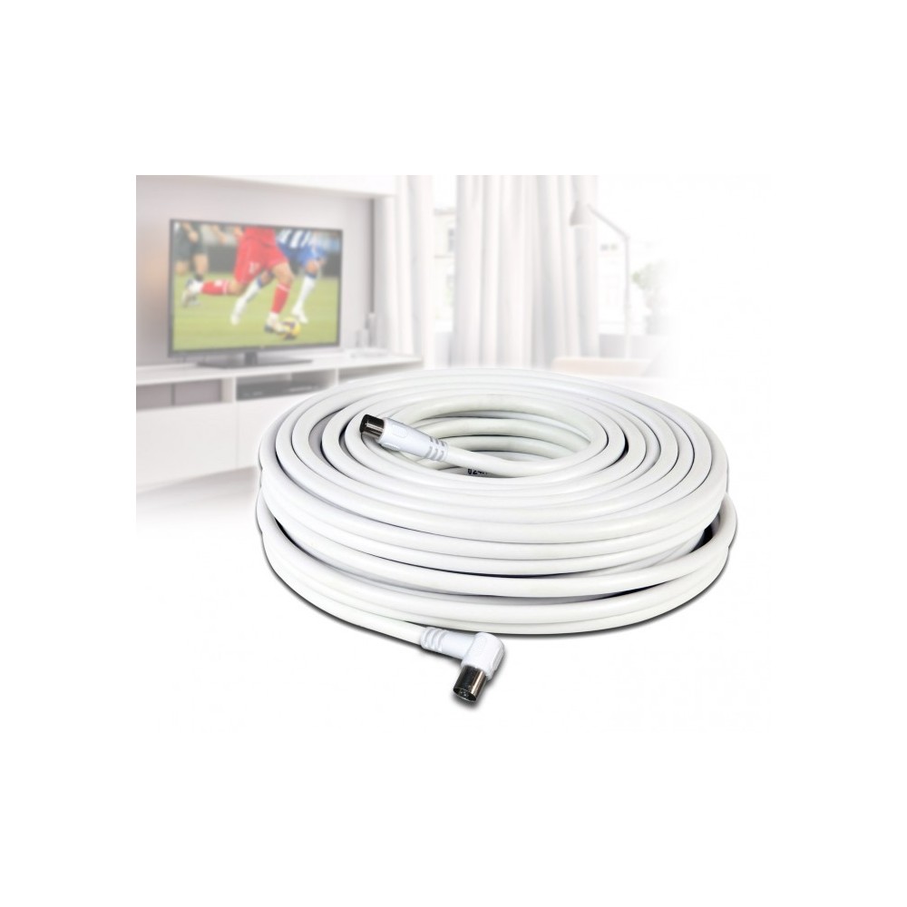 Câble coaxial - 30m - pour la connexion de l'antenne TV - (mâle et femelle) 