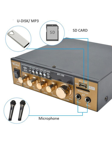 Karaoké Bluetooth Stéréo HiFi Amplificateur MP3...