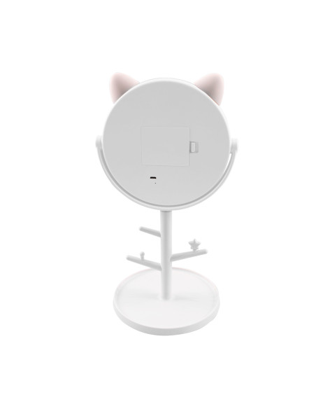 Miroir de maquillage cosmétique de table à LED avec porte-bijoux rechargeable