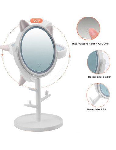 Miroir de maquillage cosmétique de table à LED...