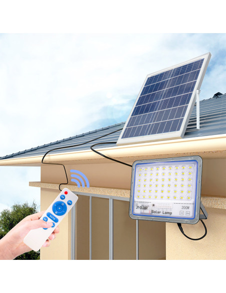 Lampe Panneau Solaire Phare LED 200W 89398 Crépuscule avec Télécommande IP66