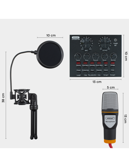 Kit microphone à condensateur pour PC avec filtre anti-pop de carte son trépied