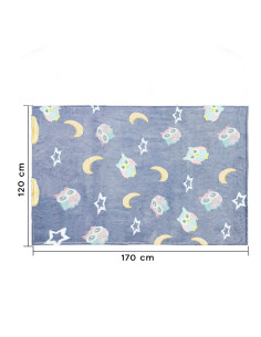 Doudou magique polaire bleu hiboux et étoiles fluo 170x120 2