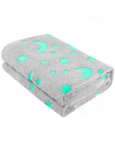 Couverture polaire magique enfant Etoiles Fluorescent Lune Gris Polaire 170x180