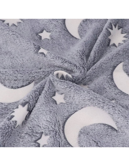 Couverture polaire magique enfant Etoiles Fluorescent Lune Gris Polaire 170x180