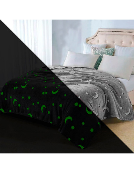 Couverture polaire magique enfant Etoiles Fluorescent Lune Gris Polaire 170x180