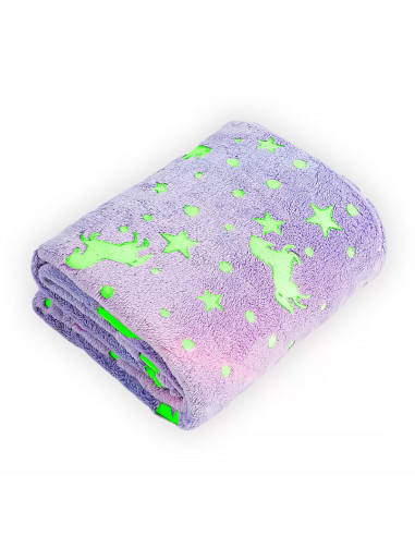 Couverture Magique Enfant Lilas Fluorescent Licorne Carrés Polaires 170x180cm