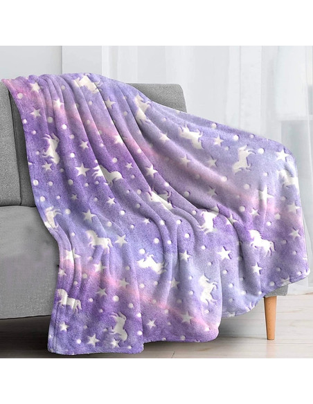 Couverture Magique Enfant Lilas Fluorescent Licorne Carrés Polaires 170x180cm