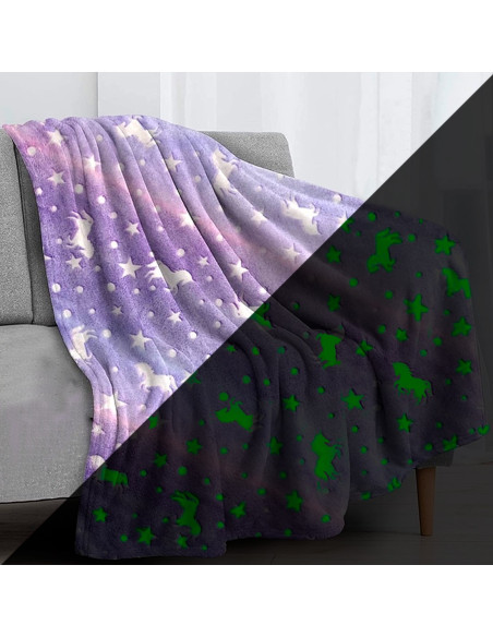 Couverture Magique Enfant Lilas Fluorescent Licorne Carrés Polaires 170x180cm