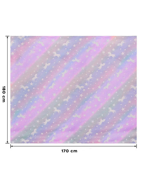 Couverture Magique Enfant Lilas Fluorescent Licorne Carrés Polaires 170x180cm