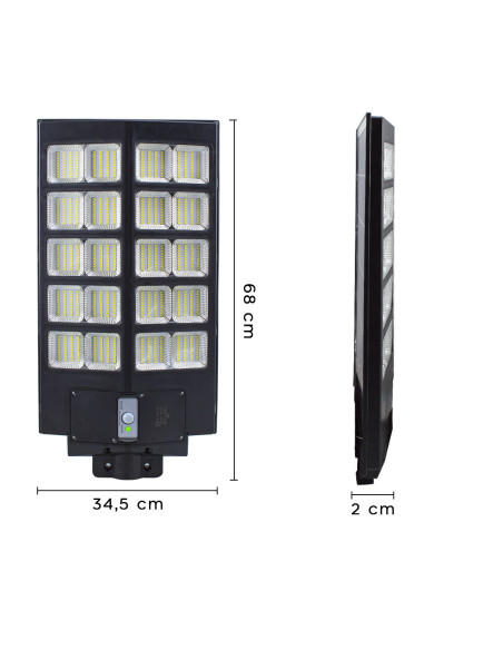 Recharge lampadaire avec panneau solaire 1000W Protection IP65 et télécommande
