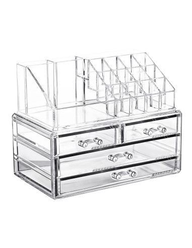 Organisateur maquillage transparent 20 emplacements cosmétiques 17,5x22,5x13,5