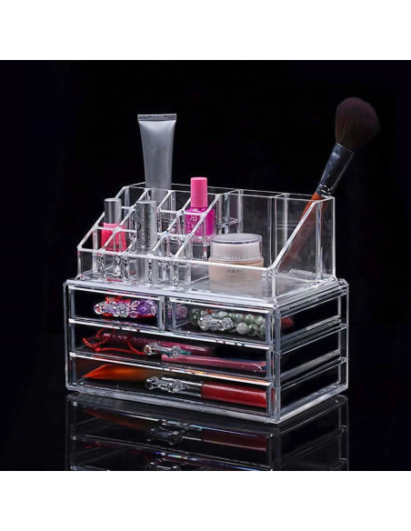 Organisateur maquillage transparent 20 emplacements cosmétiques 17,5x22,5x13,5