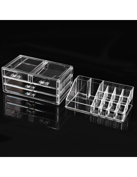 Organisateur maquillage transparent 20 emplacements cosmétiques 17,5x22,5x13,5