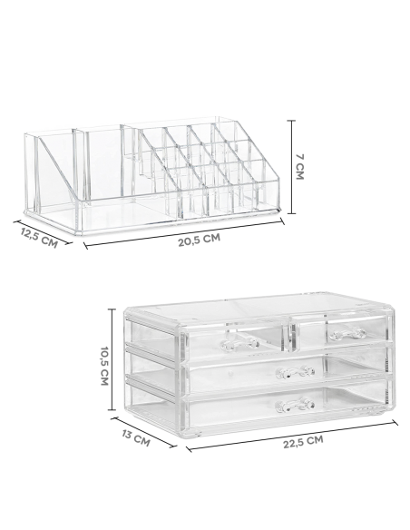 Organisateur maquillage transparent 20 emplacements cosmétiques 17,5x22,5x13,5