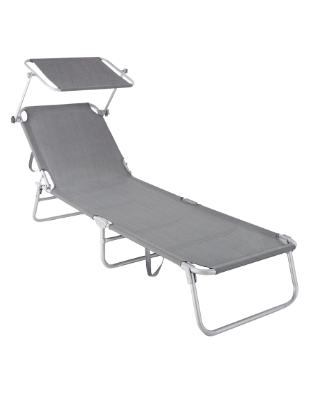 Lit en Textilene 2810143 Dossier réglable GRIS Tube 18 mm avec Parasol