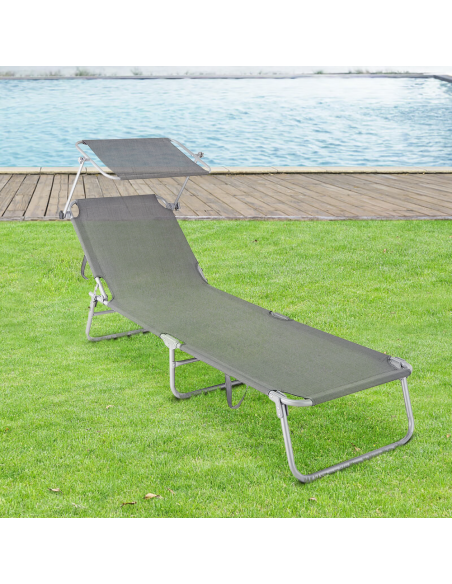 Lit en Textilene 2810143 Dossier réglable GRIS Tube 18 mm avec Parasol