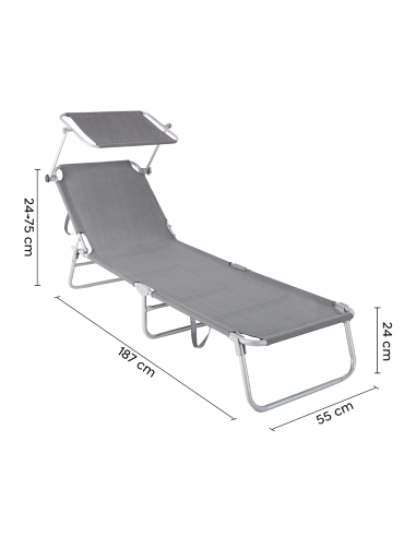 Lit en Textilene 2810143 Dossier réglable GRIS...