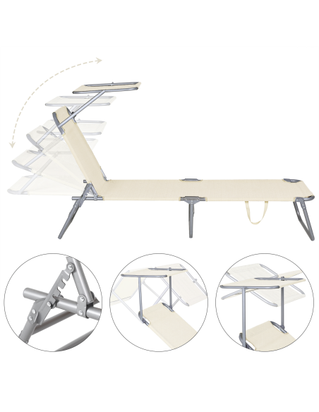 Lit en Textilene 281014 Dossier réglable BEIGE Tube 18 mm avec Parasol