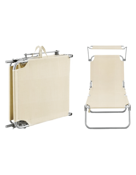 Lit en Textilene 281014 Dossier réglable BEIGE Tube 18 mm avec Parasol