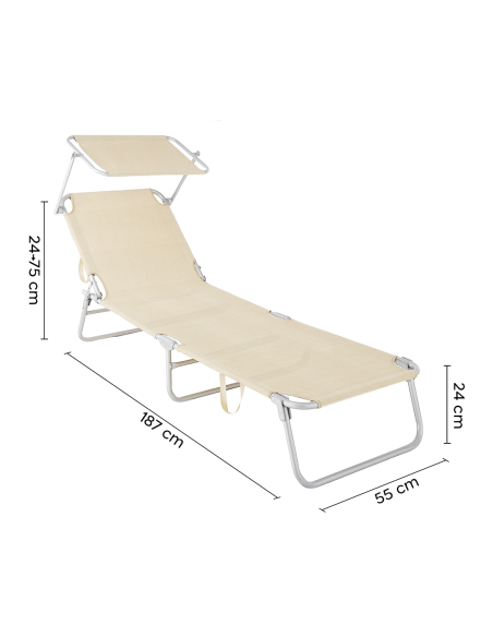 Lit en Textilene 281014 Dossier réglable BEIGE Tube 18 mm avec Parasol