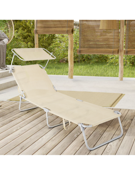Lit en Textilene 281014 Dossier réglable BEIGE Tube 18 mm avec Parasol