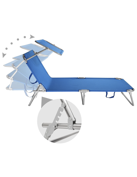 Lit en Textilene 2810142 Dossier réglable BLEU Tube 18 mm avec Parasol