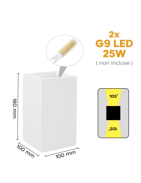 Applique murale en plâtre GS-5032 Montage mural G9 Double émission lumineuse