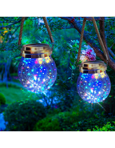 Lanterne d'extérieur à charge solaire 2 pcs. Pot sphère en verre avec mini LED