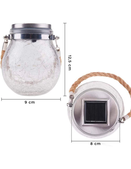 Lanterne d'extérieur à charge solaire 2 pcs. Pot sphère en verre avec mini LED