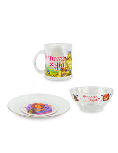 WD8543 Set de Petit-déjeuner Princesse Sofia avec bol tasse et soucoupe en verre