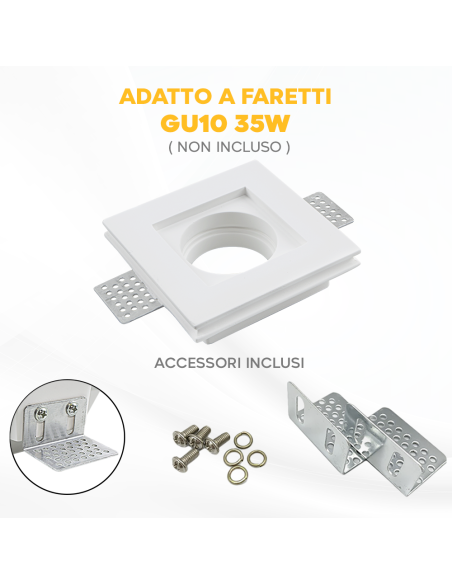 Douille en plâtre rétractable GS-5010 Blanc Carré Encastré GU10 Attaque