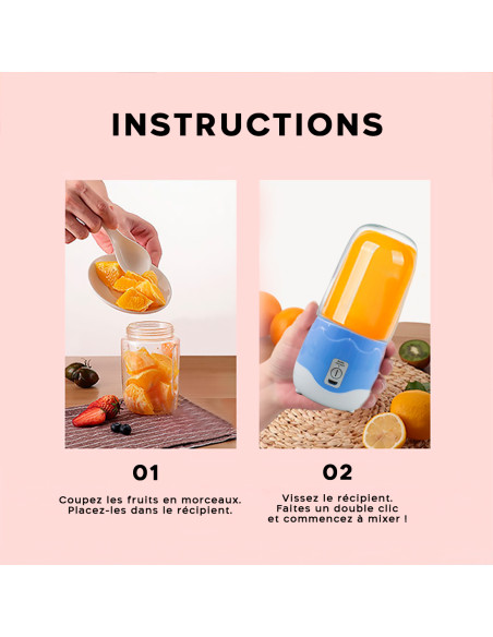 Extracteur presse-agrumes électrique mini mélangeur portable rechargeable 400ml